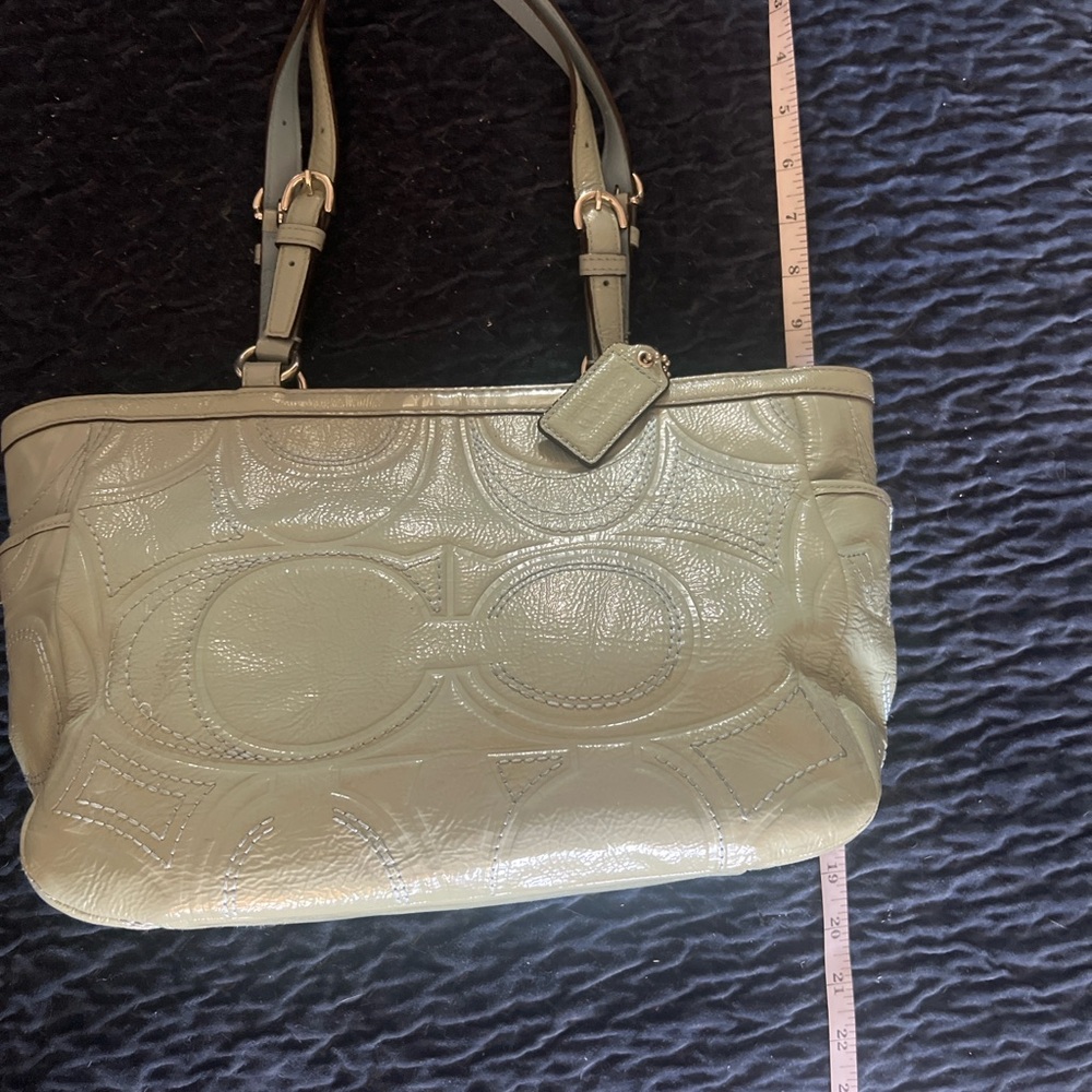 Coach Op Art Signature Patent Leather Shoulder Bag Gray F18326